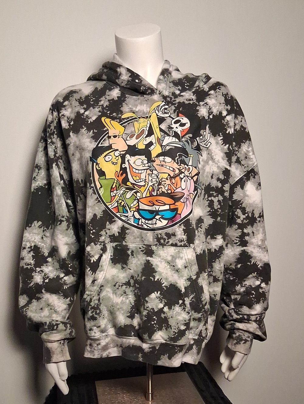 Cartoon Network Men's Crewneck Hoodie - Black & White Tie-Dye